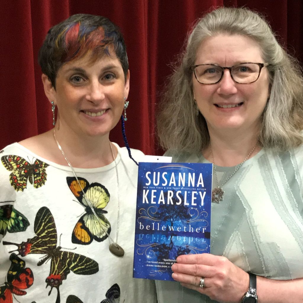 Susannah Kearsley and the blogger, Lark, with a copy of Ms. Kearsley's book, Bellewether. 