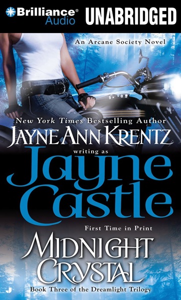 Audiobook cover: Midnight Crystal (Arcane Society #9; Harmony #7), by Jayne Ann Krentz writing as Jayne Castle. Brilliance Audio edition.