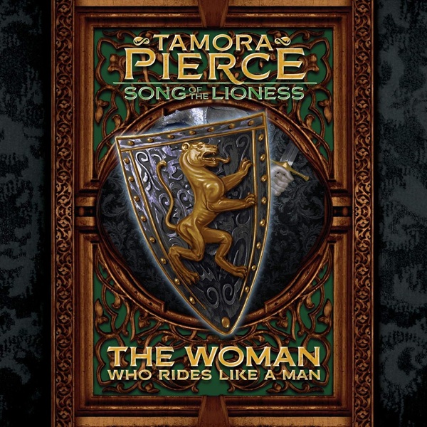 Audiobook cover: The Woman Who Rides Like a Man (book #3 of Song of the Lioness), by Tamora Pierce. Read by Trini Alvarado.